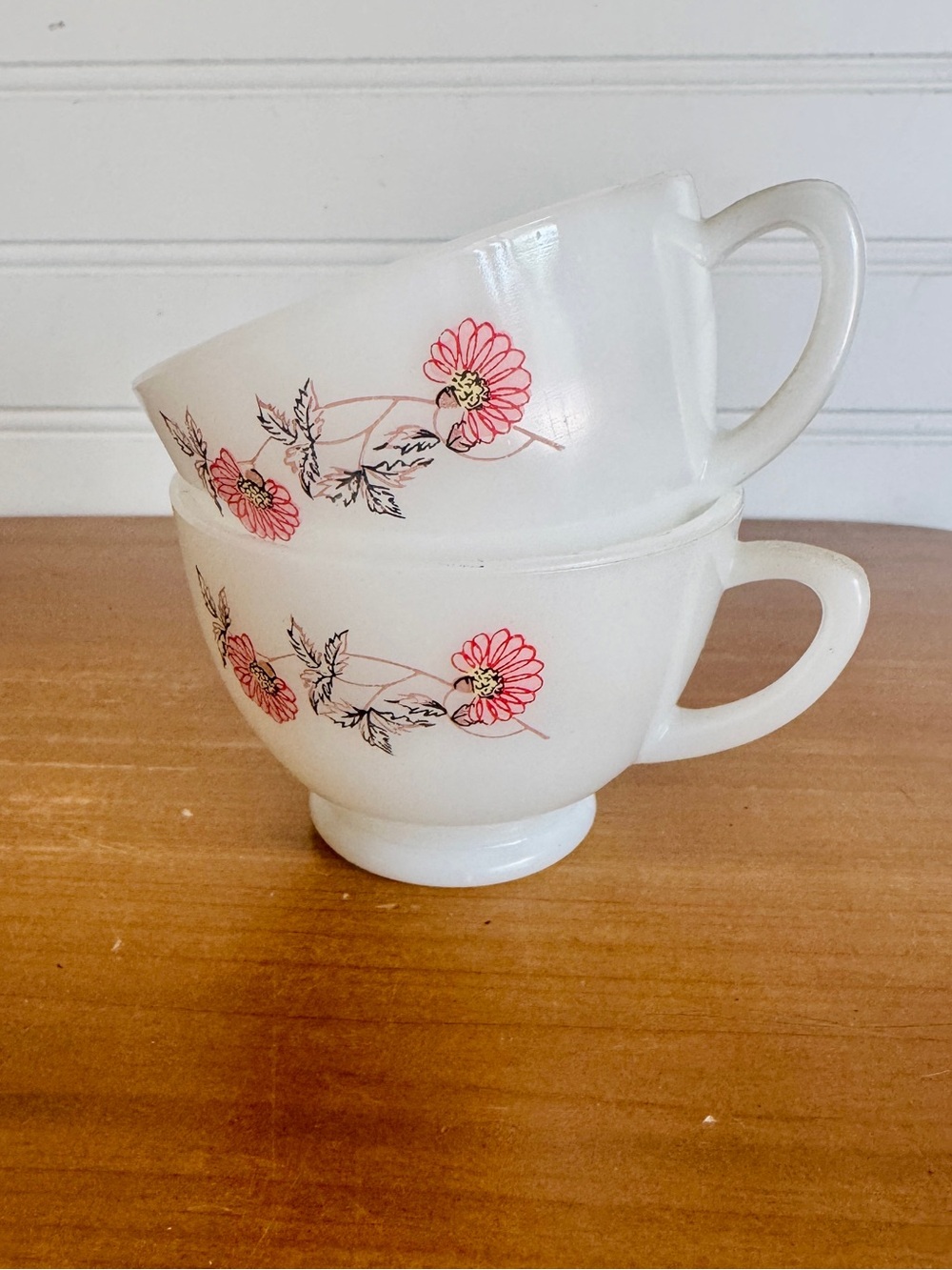 Vintage Anchor Hocking Fleurette Milk Glass Snack Cups - 2 pieces